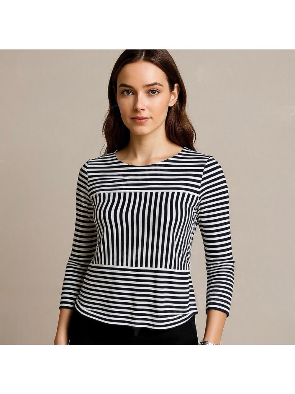 MADEWELL Gallerist Ponte Navy & Ivory Stripe Top
